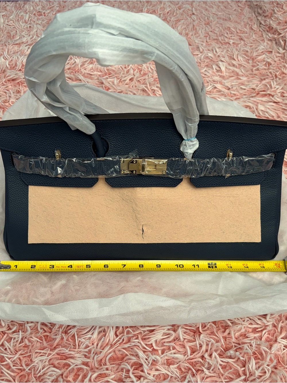 Structured Navy Leather Satchel with Gold-Tone Hardware by Tiffany and Fred